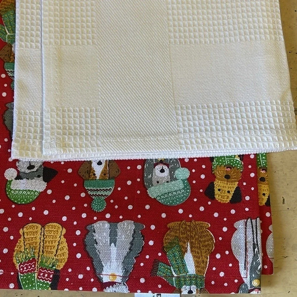 Ulster Weavers‎ Christmas Dog Tea Towel Double Pack Red White 100% Cotton 21x29